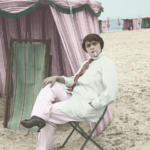 femme sur la plage, sable, chapiteau