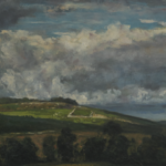 herbe, ciel, nuages, fumée noire, arbres