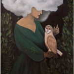 femme avec un hibou sur peinture de Pauline Bailly